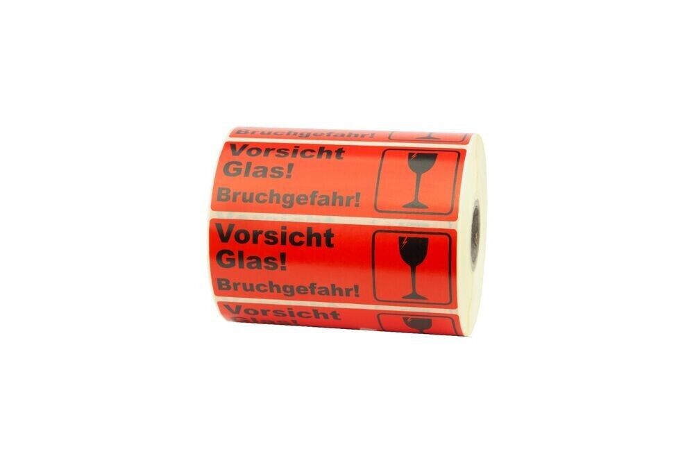 1000 Stück Vorsicht Glas Bruchgefahr!" Versandetiketten Warnaufkleber 105x37mm
