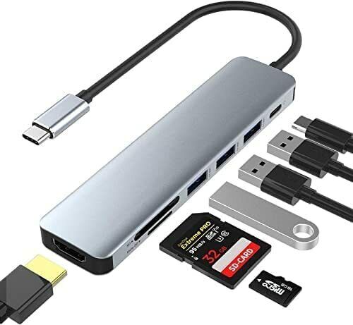 USB C Hub, USB C Adapter MacBook Pro Adapter, 7 in 1 mit 4K HDMI-Ausgang