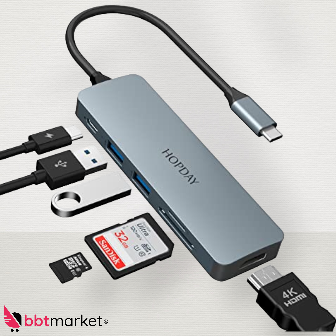 USB C Hub 6 in 1 Adapter HDMI 4K USB 3.0 Micro SD für TV Macbook Laptop Samsung