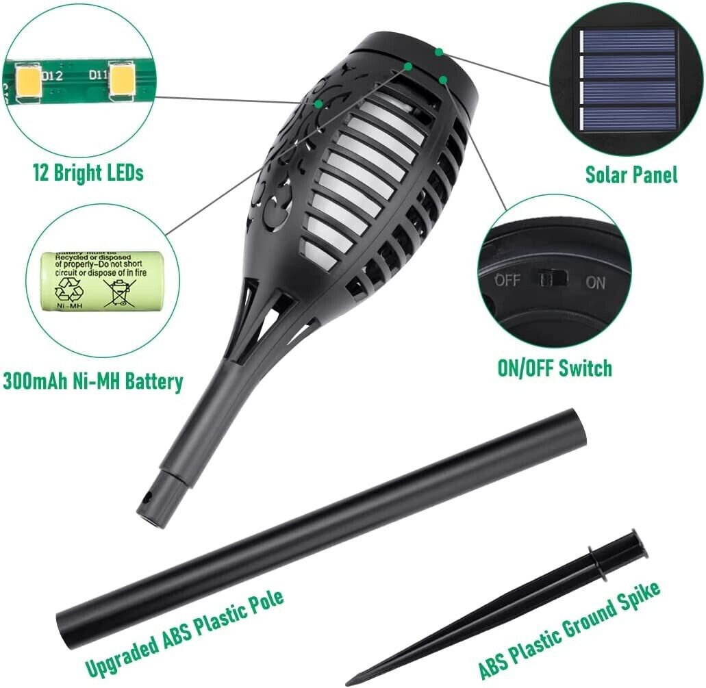Solar Fackeln 6 Stück Garten – LED Solarleuchten flackernd für Außen