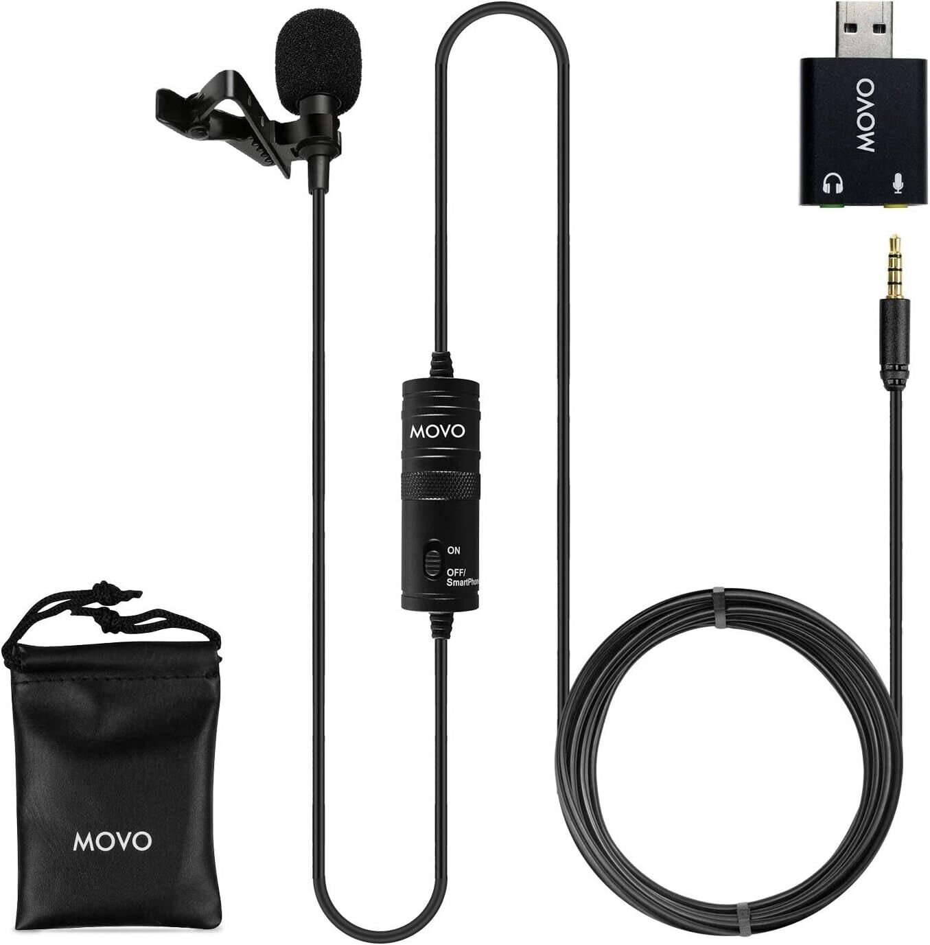 Professional Lavalier Microphone USB, Condenser Clip-on Microphone with Sound Card