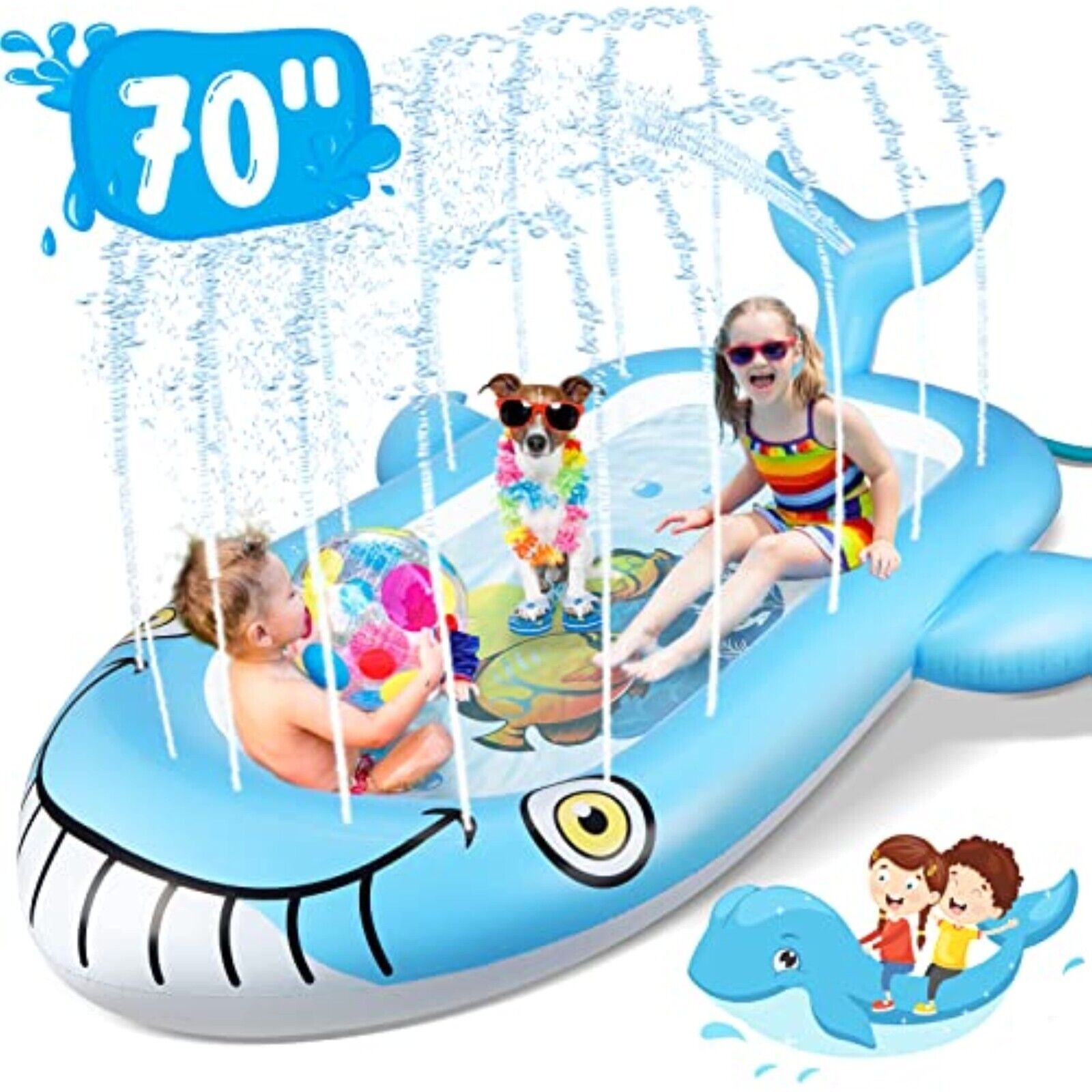 Aufblasbares Kinder Planschbecken 178x130cm Wal Design – 2in1 Baby Pool mit Sprühfunktion für Garten & Sommer