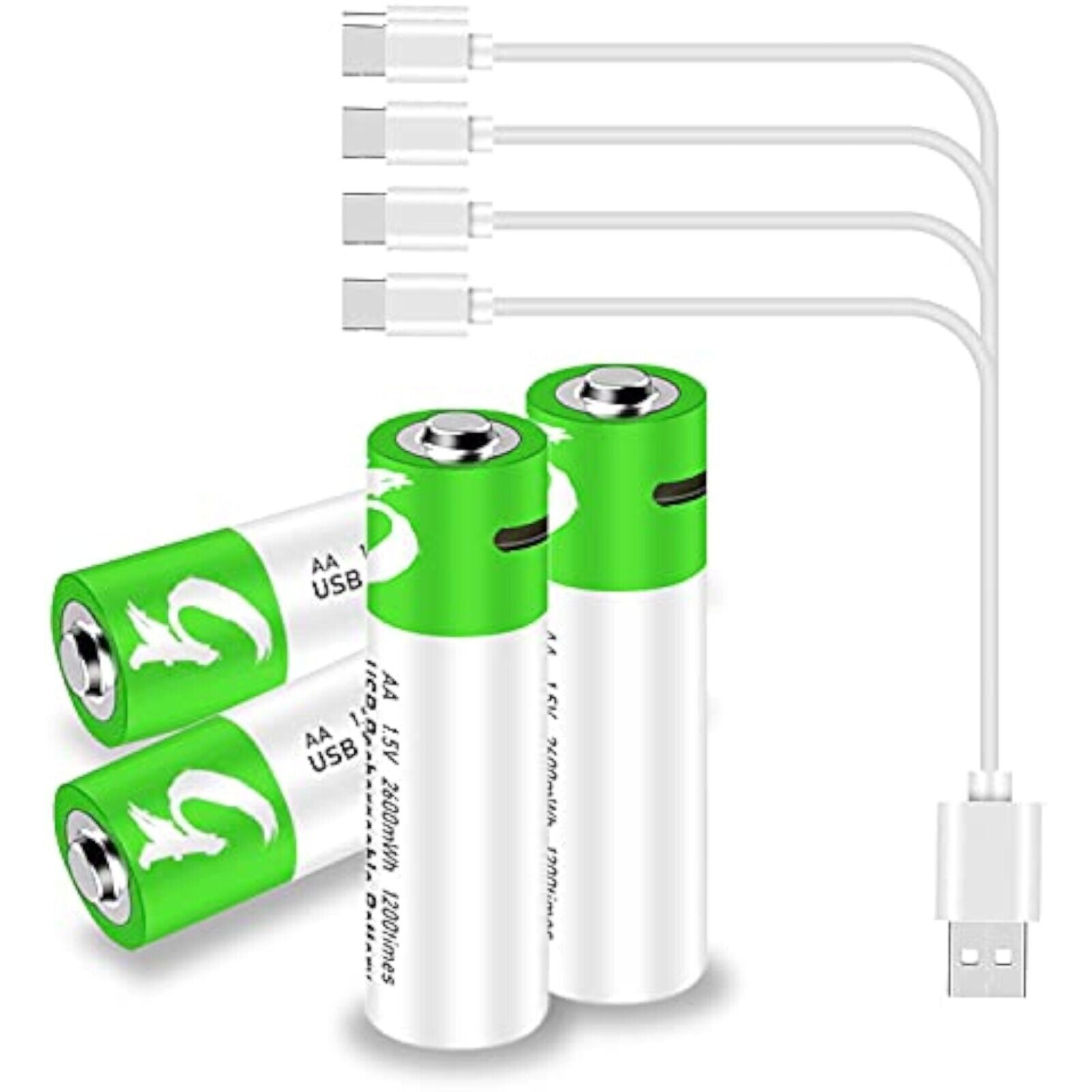 Rechargeable AA batteries 2600mAh 4 pieces with charging cable USB-C rechargeable