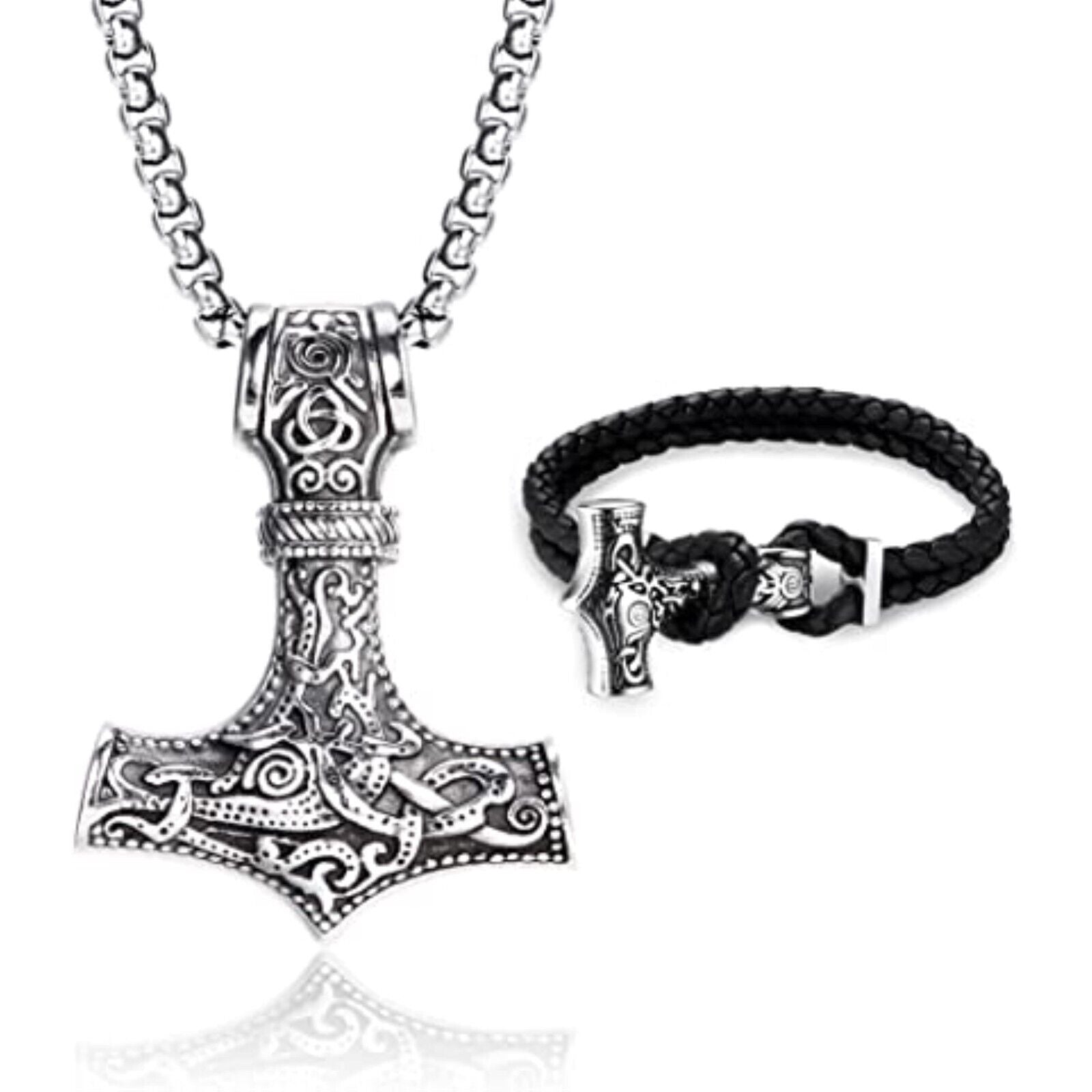 Thor's Hammer pendant stainless steel snake with chain Vikings