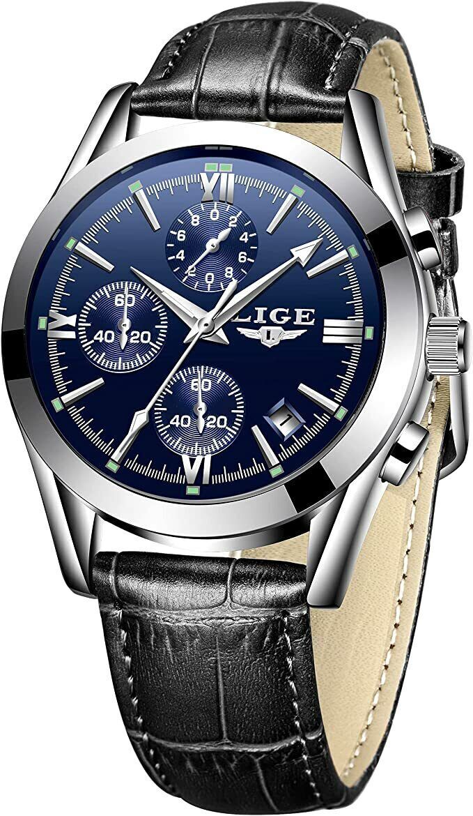 LIGE Herren Uhren Lederarmband Analog Quarzuhr Wasserdicht Armbanduhr Herren