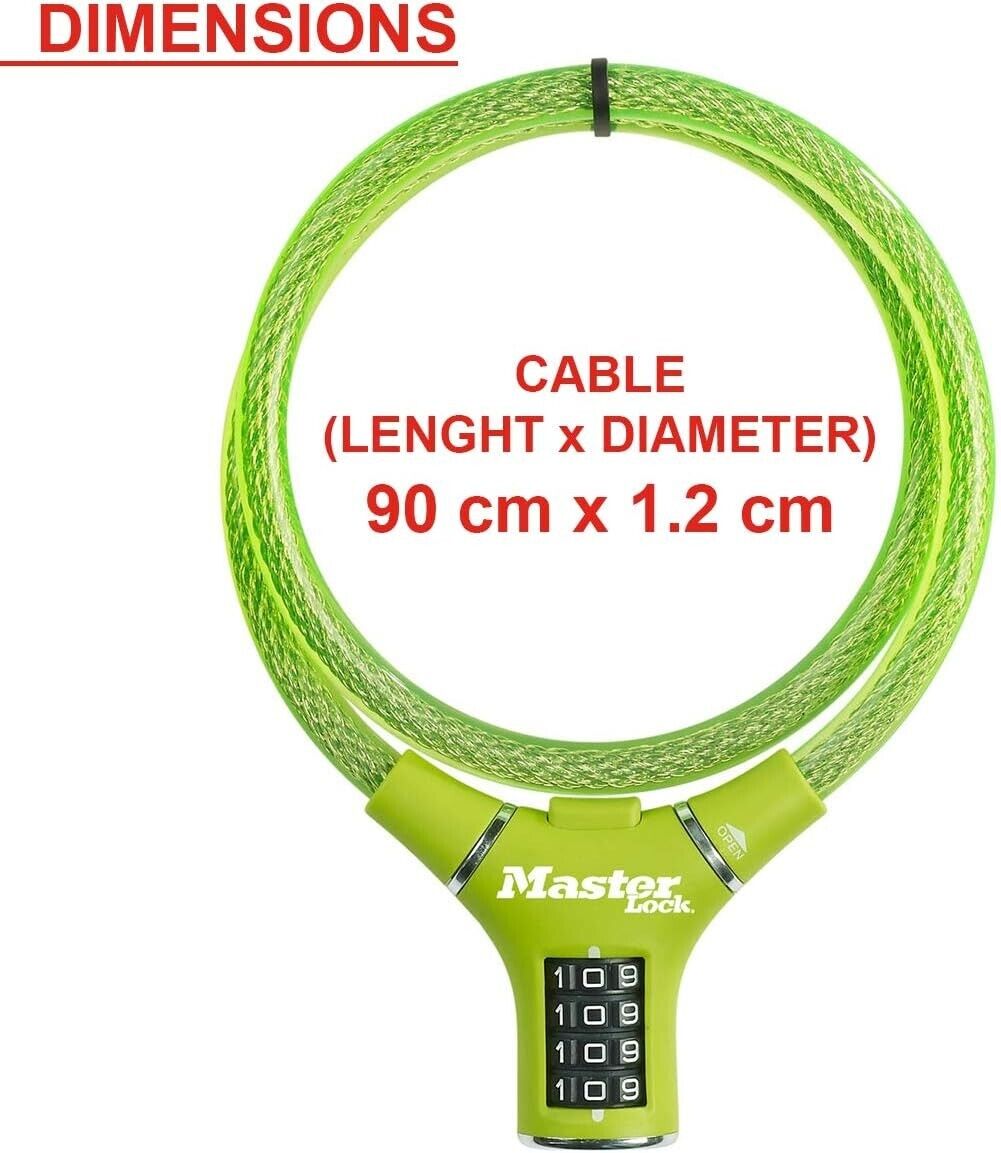 Fahrradschloss 90cm Stahlkabel Zahlenschloss Kabelschloss Wetterfest Grün NEU
