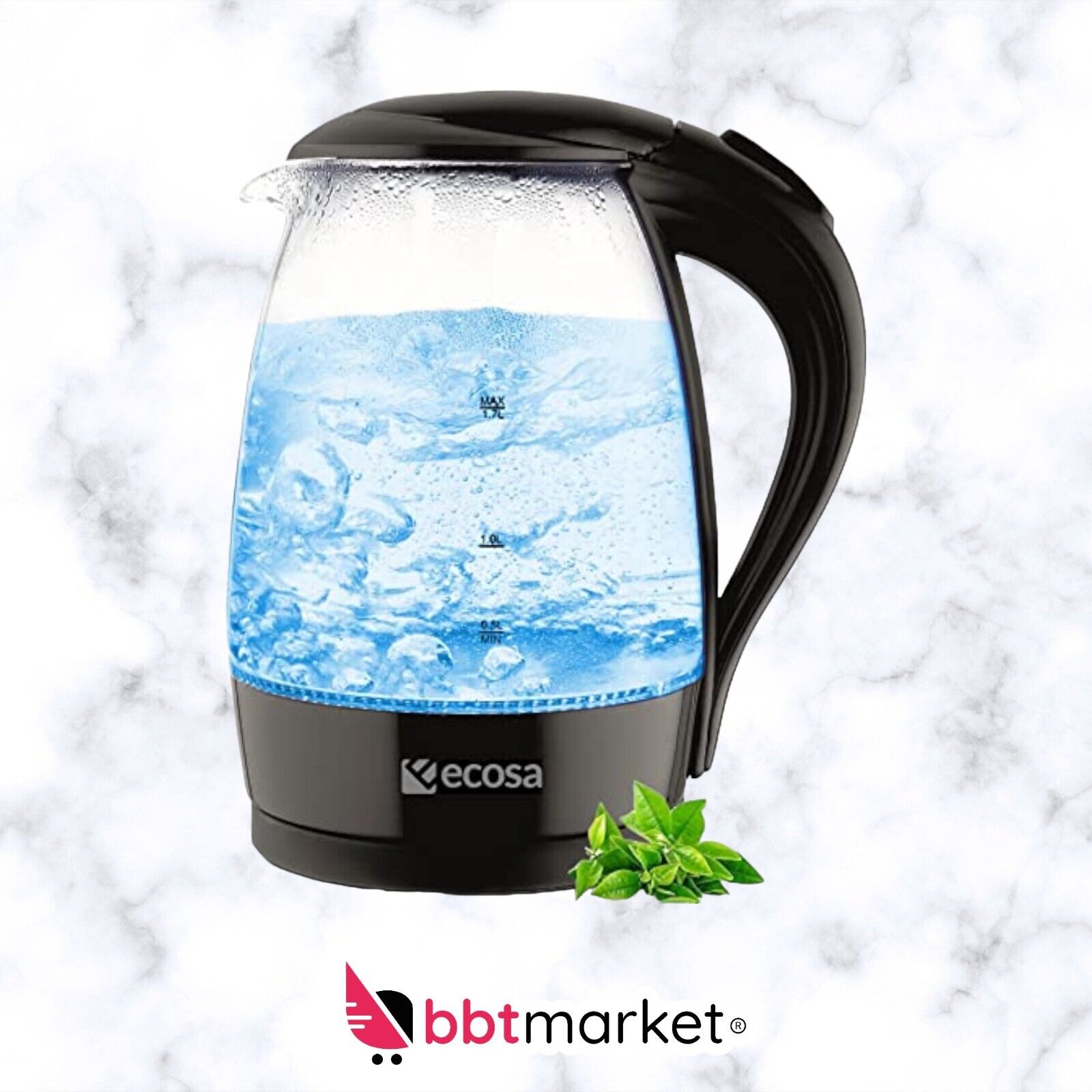 1,7L Edelstahl Glas Wasserkocher 2200W LED Glaswasserkocher Teekocher Kettle NEU