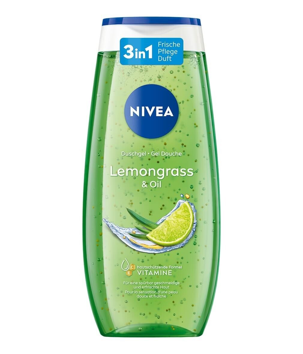 NIVEA, Lemongrass & Oil Shower Gel, 250ml Care Shower, Body/Face/Hair 24h