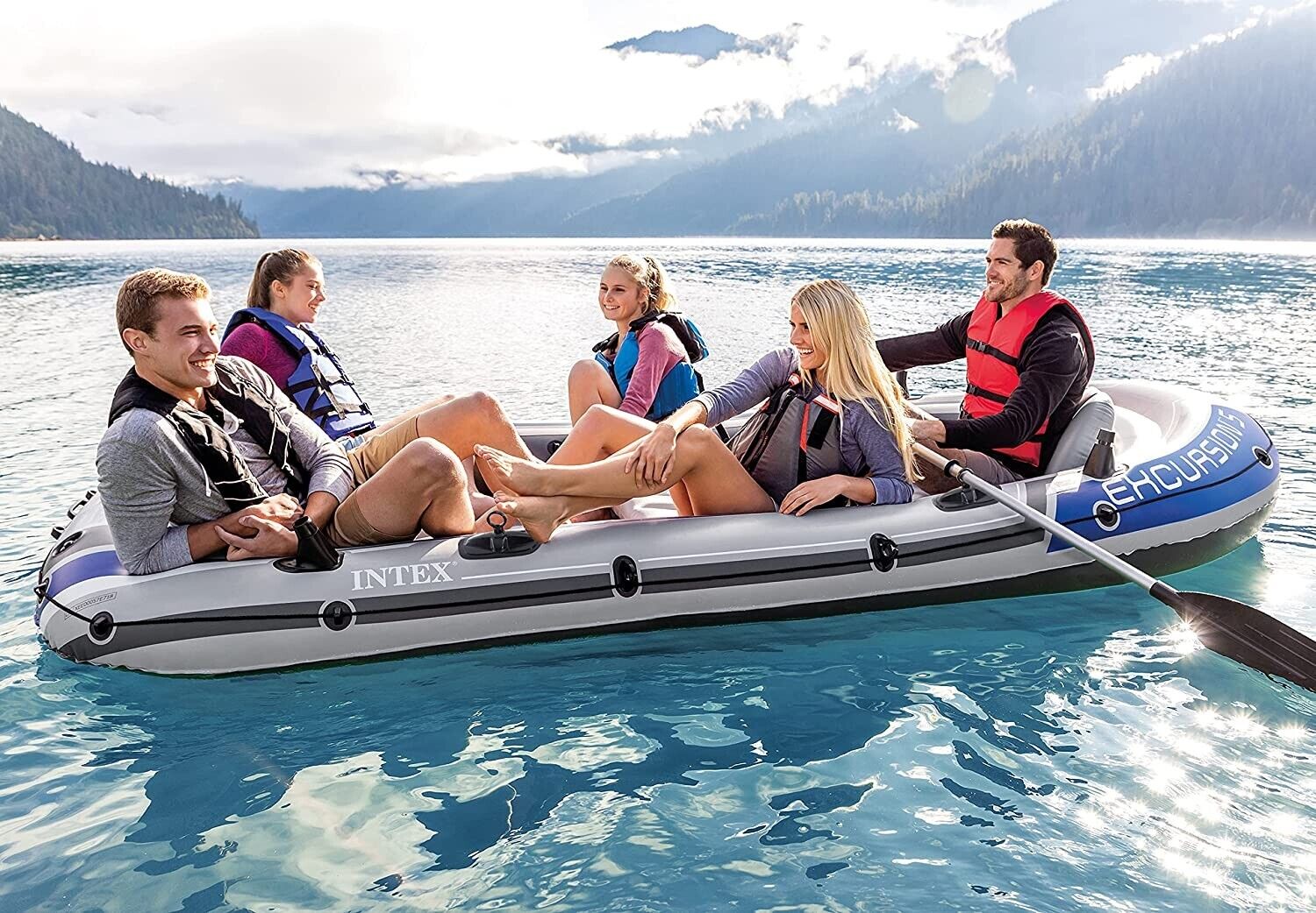Intex Excursion 5 Inflatable Boat Set 366x168cm with Paddle & Pump, 5 Persons