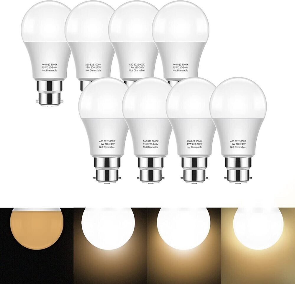8er Set LED Leuchtmittel B22 15W entspricht 150W – 1500 Lumen Warmweiß 3000K Energiesparlampen