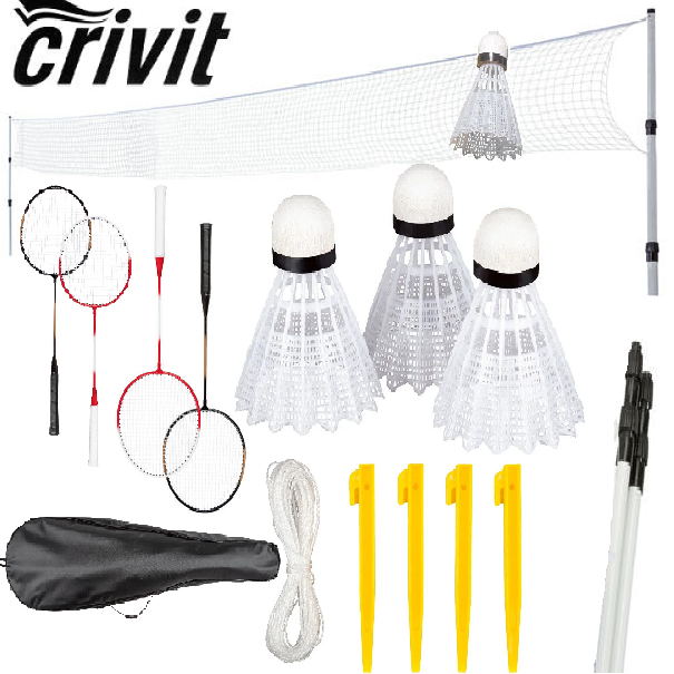 Badminton Set für 4 Personen inkl. Netz & Tasche – Outdoor Komplettset k15badm