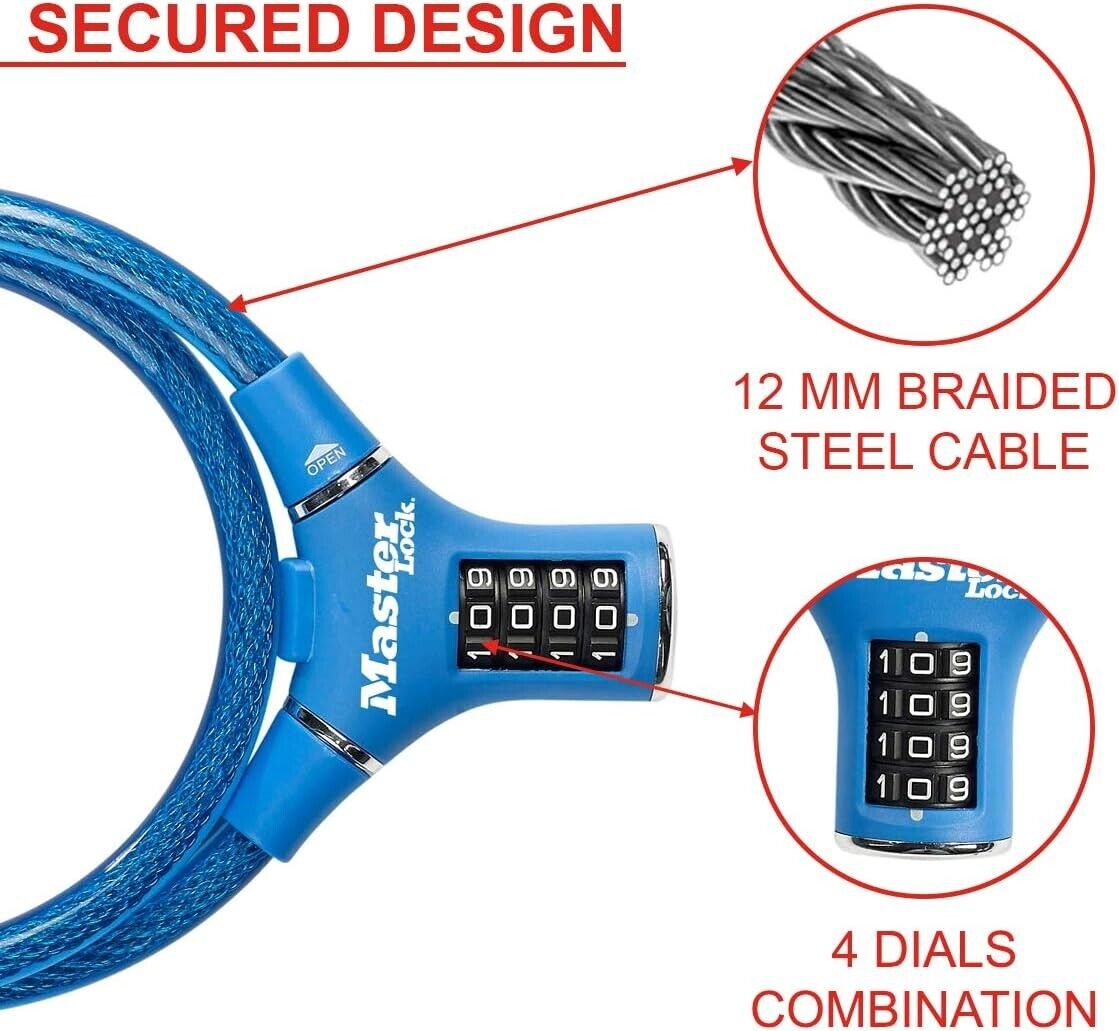 Fahrradschloss 90cm Stahlkabel Zahlenschloss Kabelschloss Wetterfest Blau NEU