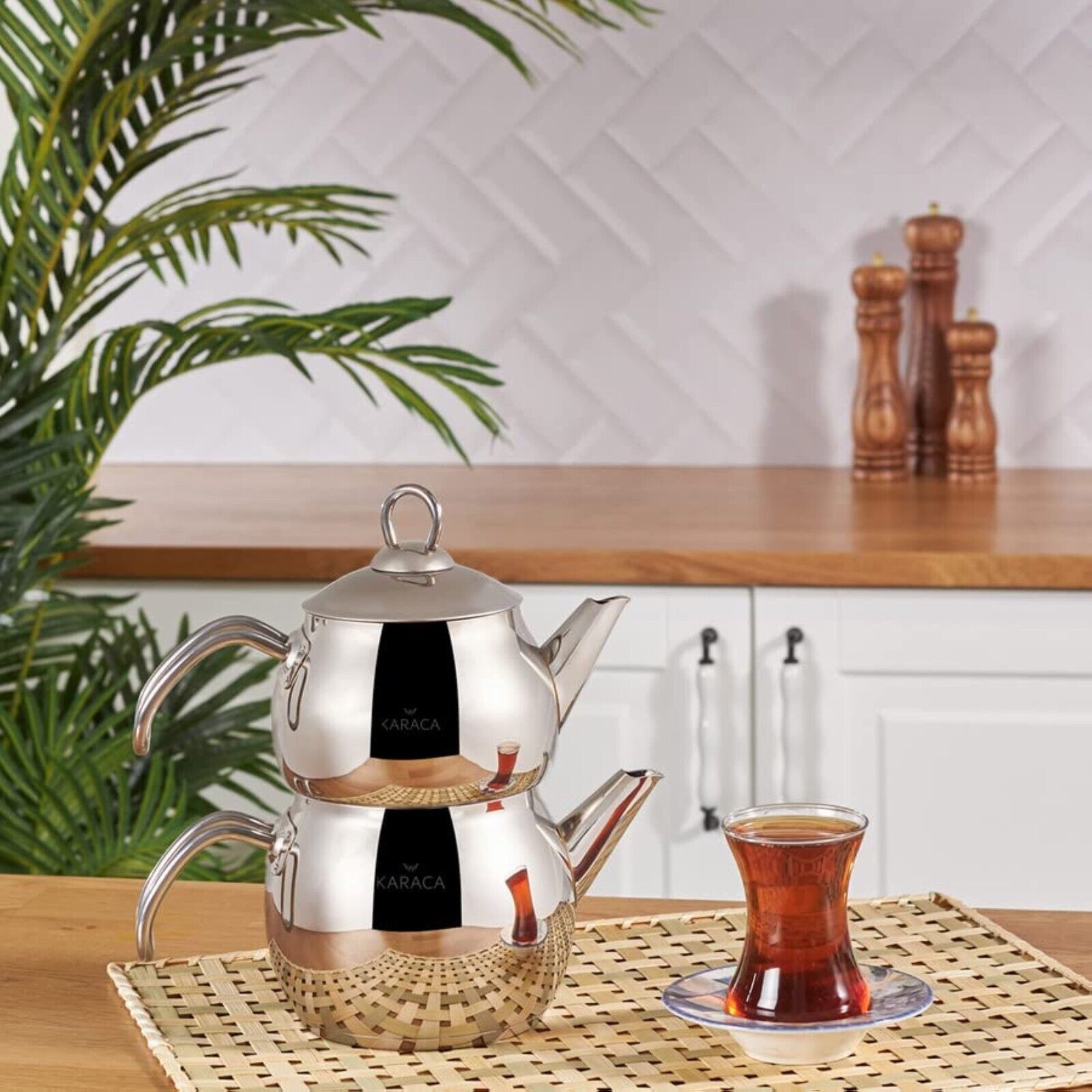 Karaca Teapot Set, Metal, Teapot Turkish Tea Maker, Stainless Steel Caydanlik