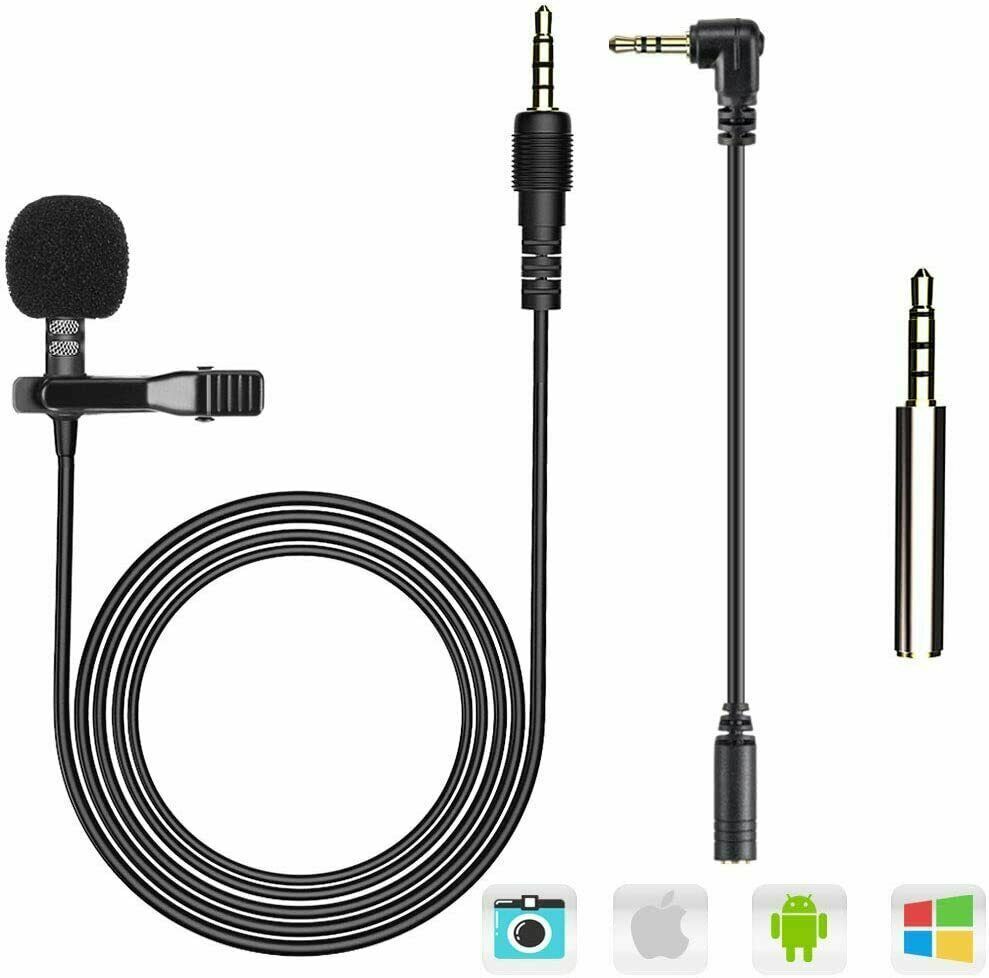 Lavalier Microphone 2M Mini Omnidirectional Condenser Lapel Mic for Mobile Phone & PC