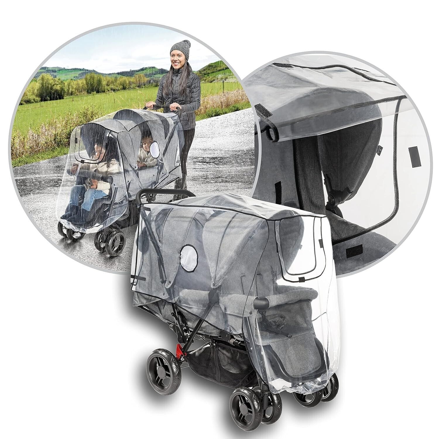 Reer RainCover Duo Active – Regenschutz für Geschwisterwagen & Buggys mit hintereinanderliegenden Sitzen