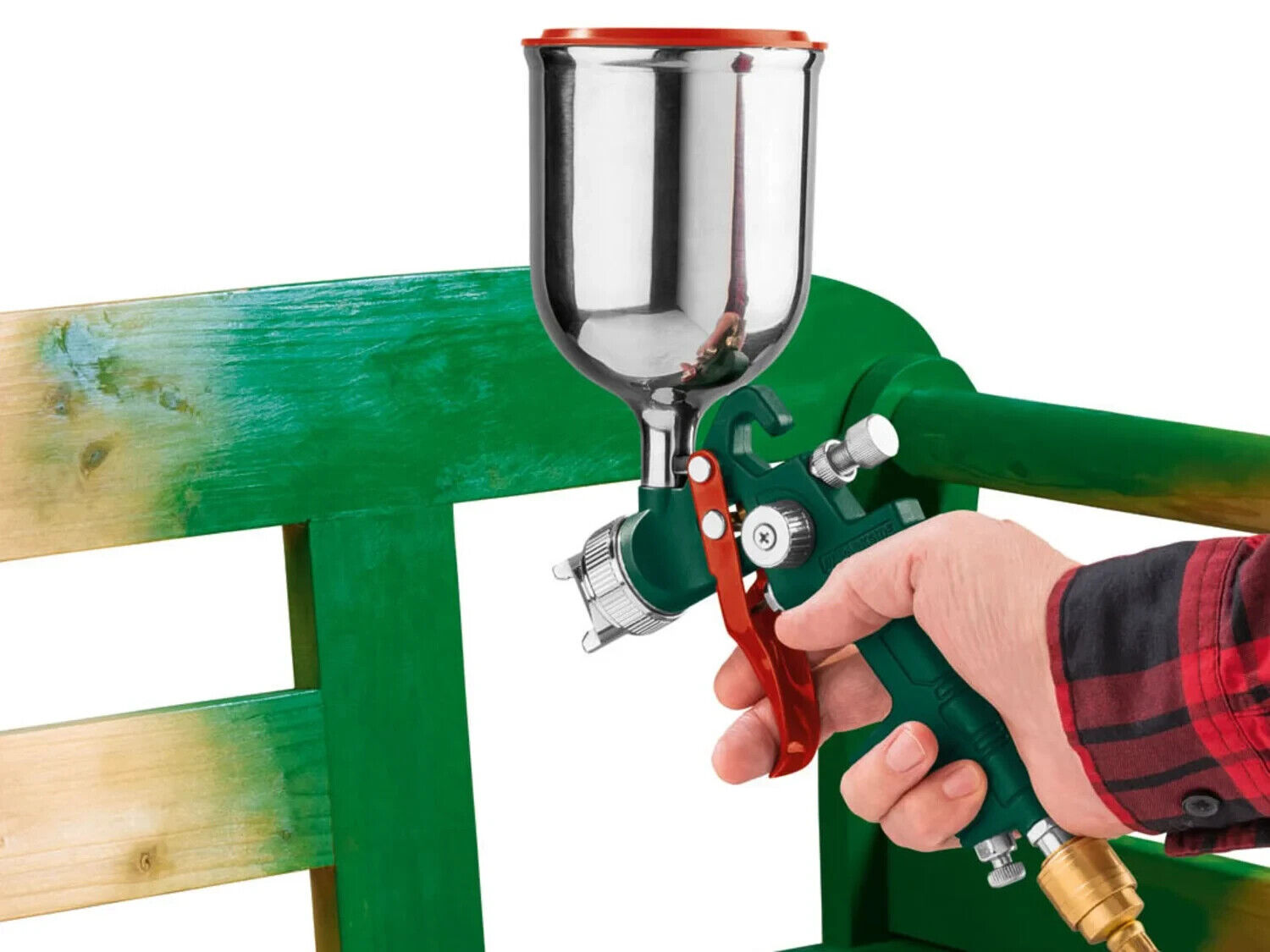 Parkside Druckluft Farbspritzpistole Niederdruck Sprühnebel mit ZUBEHÖR 500 ml