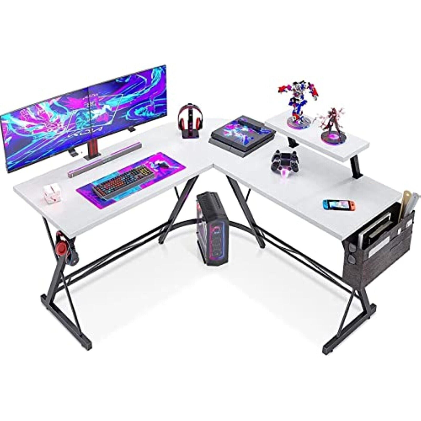 Gaming Tisch 127x127cm Gaming Schreibtisch Gamer Computertisch Ergonomischer PC V