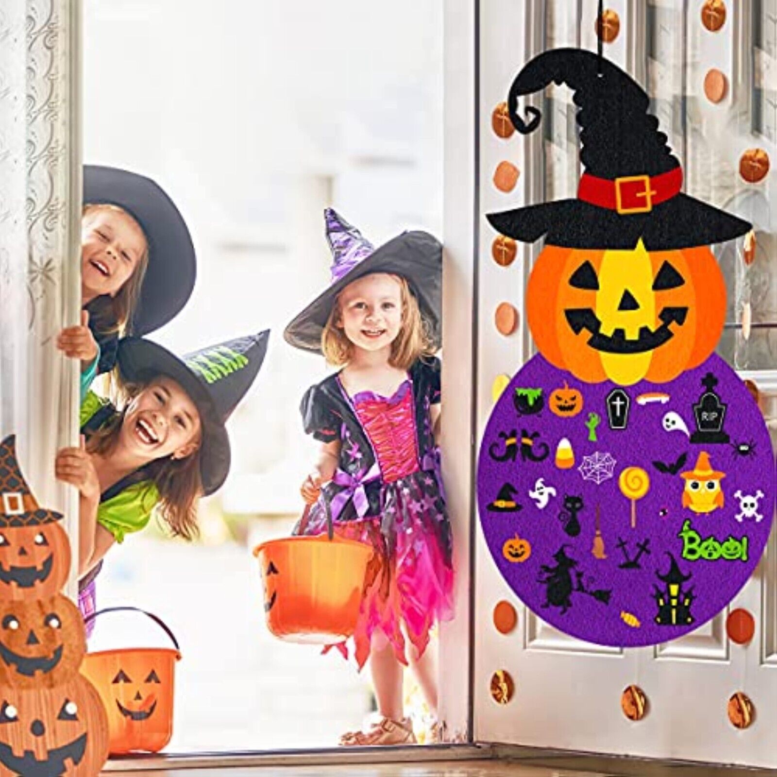 Halloween Filz Kürbis Set 55-teilig – Deko & Bastelset mit Hexe, Geistern & Spinnen