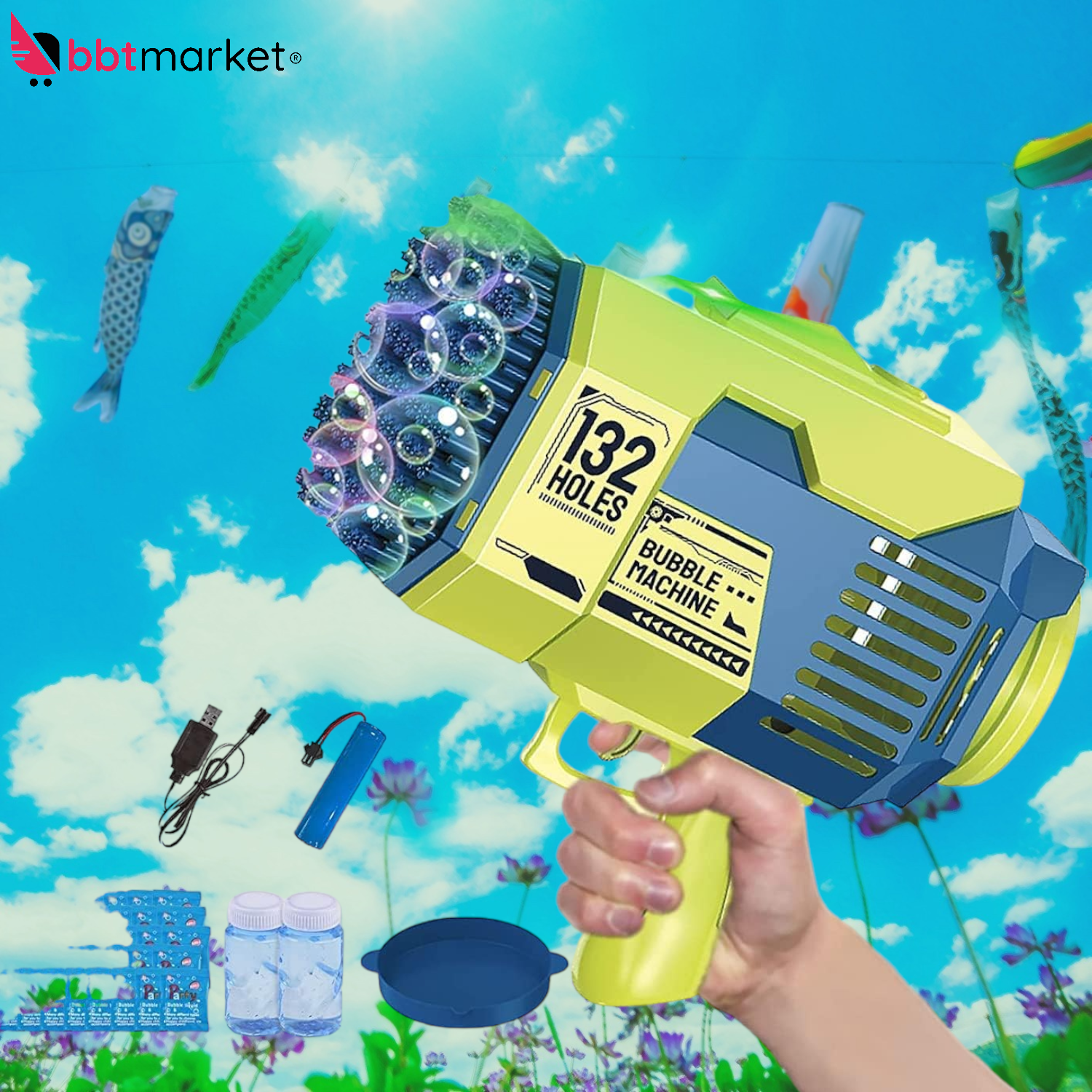 BUBBLE GUN SEIFENBLASE Bazooka Gun Raketenwerfer Bubble Machine Outdoors 132 Loc