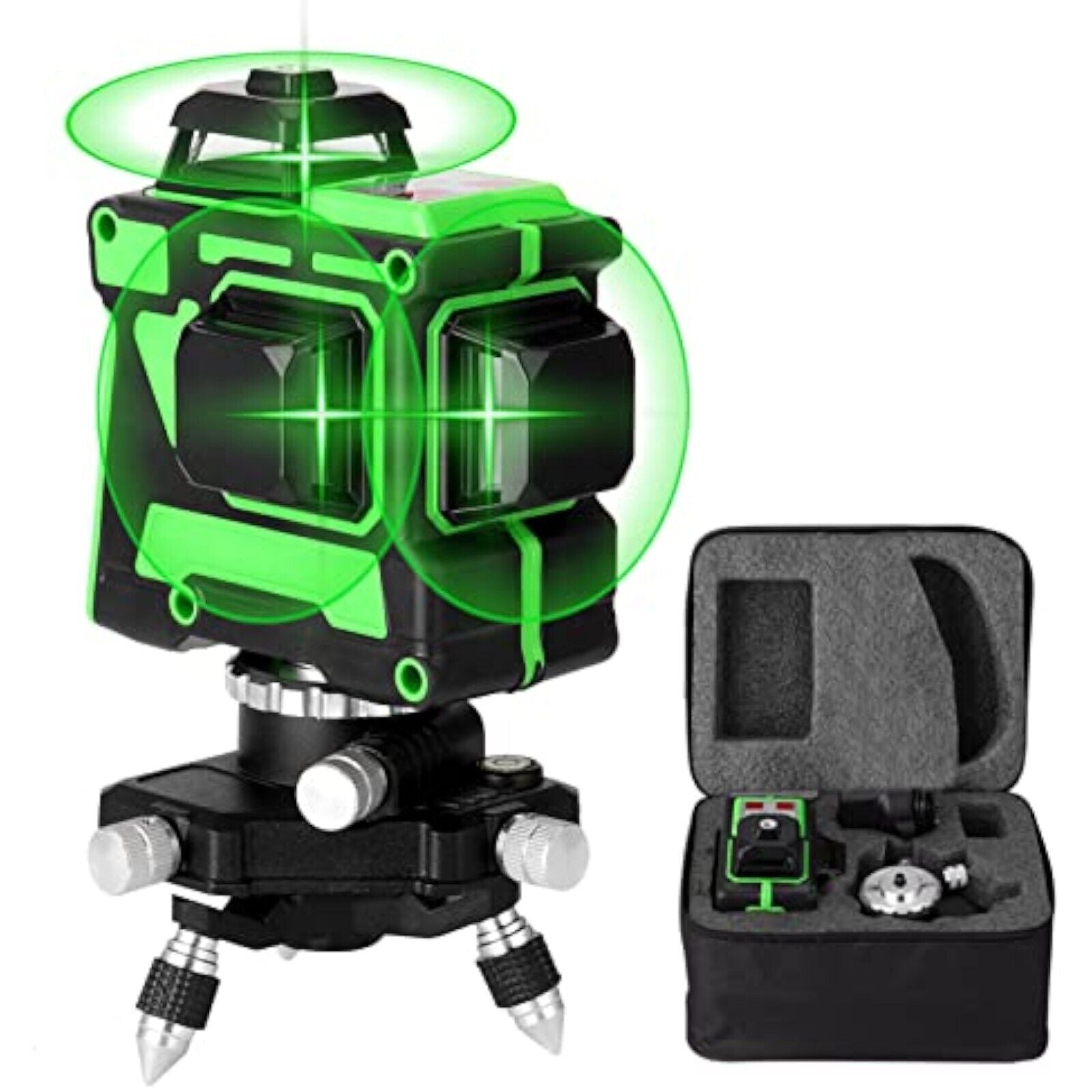 Kreuzlinienlaser 360° Grün 3D 12 Linien 4800mAh Akku Dreieckiger Ständer - 30m