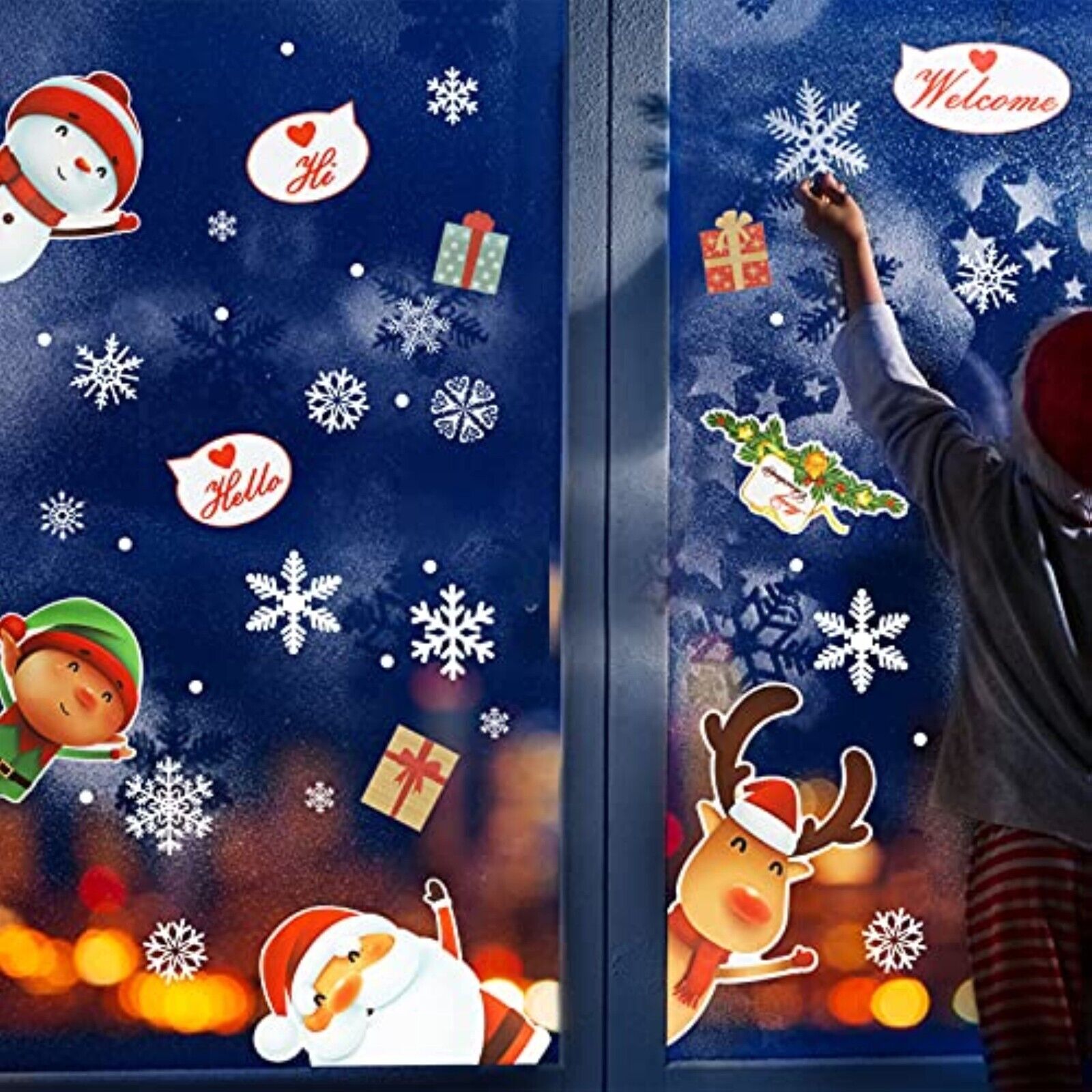 103 Stück Weihnachten Fensteraufkleber – Statische Fensterbilder mit Schneeflocken, Santa, Rentier & Wintermotiven, Wiederverwendbar