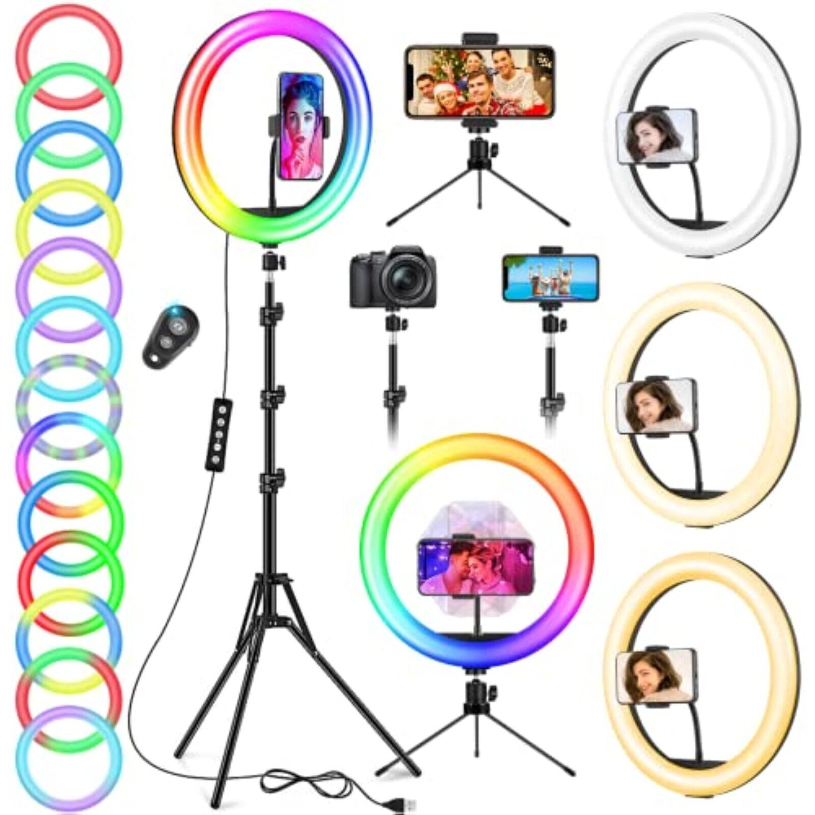 12 Zoll Ringlicht mit Stativ Handy, Tisch LED Ring Light/176cm Kamera 40 RGB