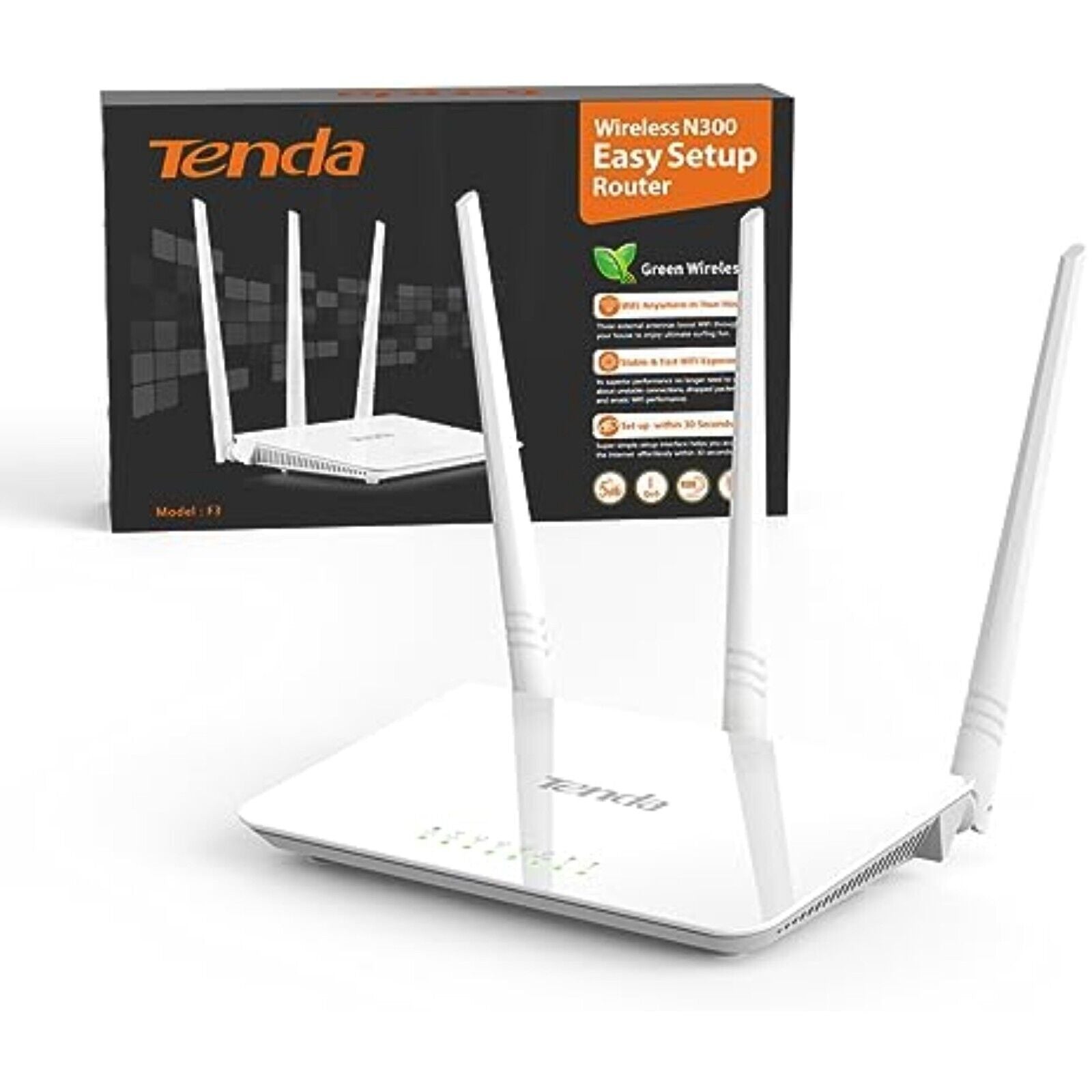 Tenda F3 WLAN Router 2,4GHz 300Mbps 3* LAN Ports 3*5dBi Antennen WPS-Taste Weiß✅