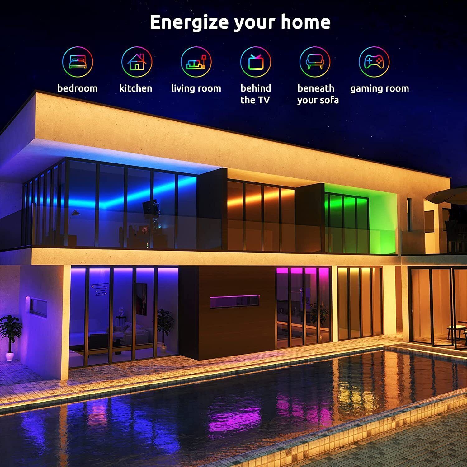 RGB LED Strip Stripe Smart Home APP dimmable light band light bar NEW 3M-30M