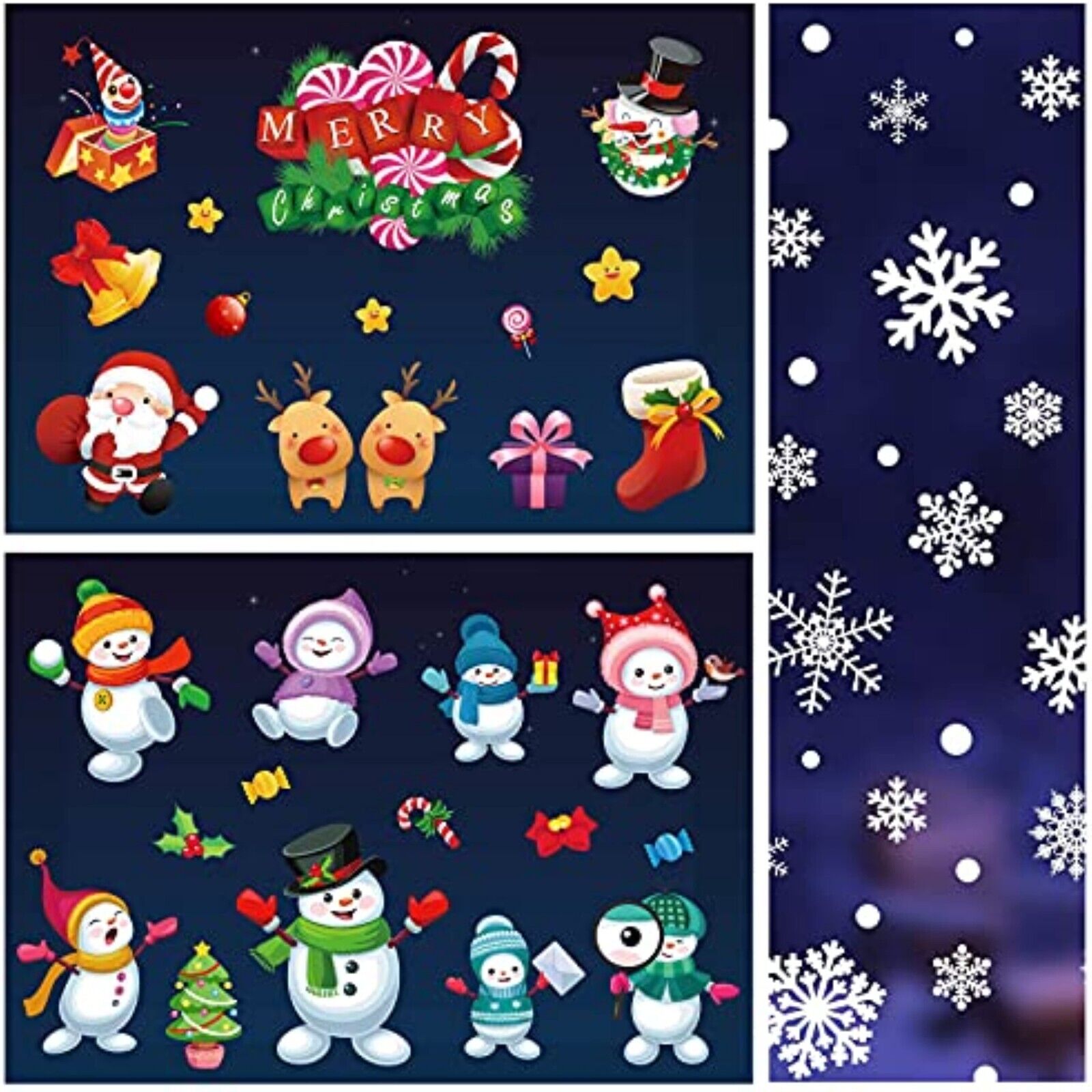 154 Stück Weihnachten Schneeflocken Fensterbilder – Selbsthaftende Fenstersticker, 8 Bögen, Weiß, Statische Haftung