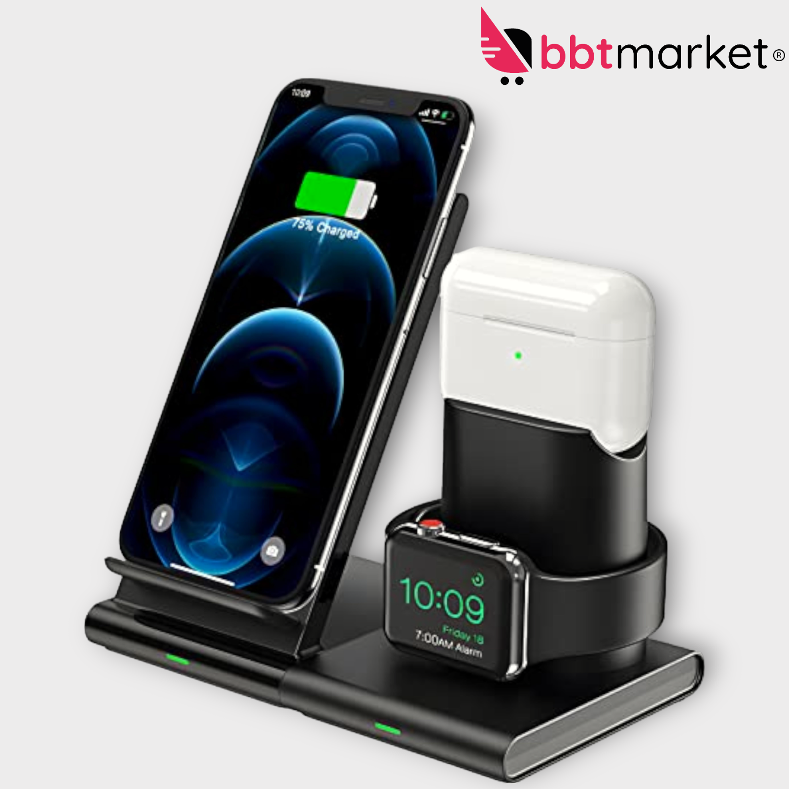 3 in 1 Qi Wireless Ladegerät – Schnellladestation für Smartphone, Uhr & Kopfhörer