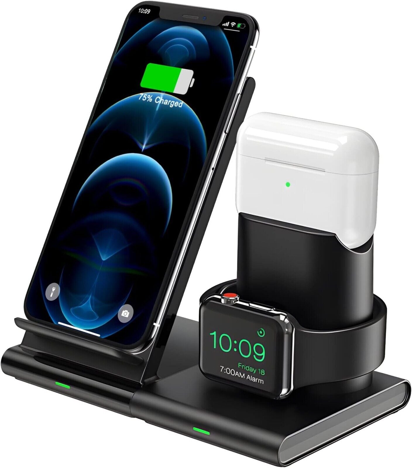 3-in-1 Kabellose Ladestation für iPhone, Apple Watch & AirPods | Schnellladegerät mit Qi-Zertifizierung, Abnehmbar & Hüllenfreundlich