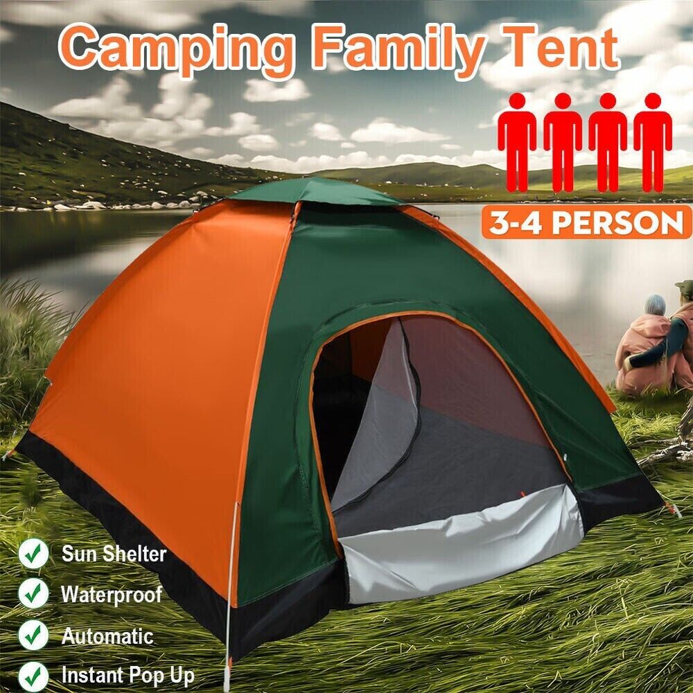 Camping tent 3-4 people pop up dome camping tent, easy to set up throw tent