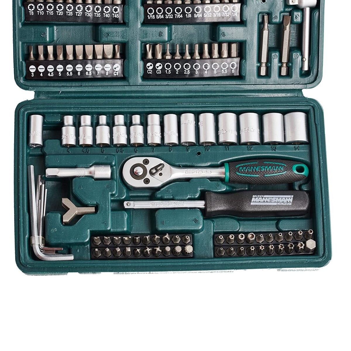 Brüder Mannesmann Steckschlüssel- & Bitsatz 130-teilig – Werkzeugkoffer mit Ratsche, Stecknüssen und 100 Bits