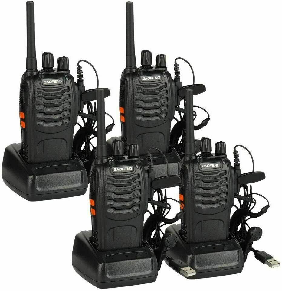 4× Walkie Talkie Handheld Radio BF-88E 16 Channels USB Charger