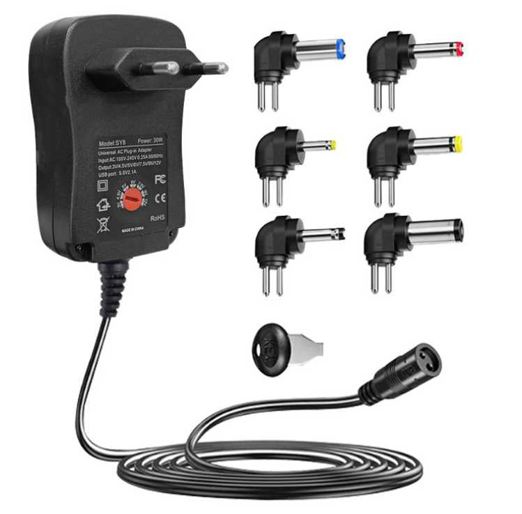 Universal Netzteil 3V–12V 30W – Geregeltes Ladegerät mit 6 Adaptern