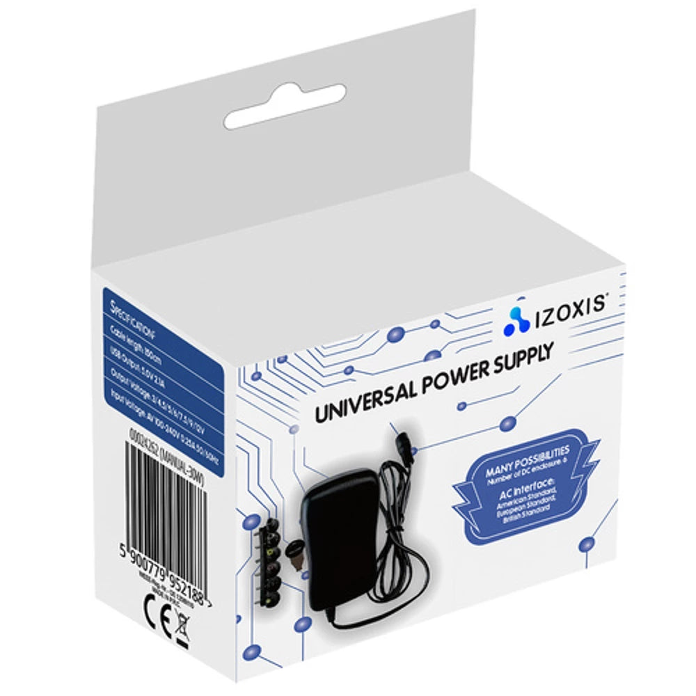 Izoxis Universal Netzteil 3–12V 30W – Spannungsregelung & 6 Adapterstecker