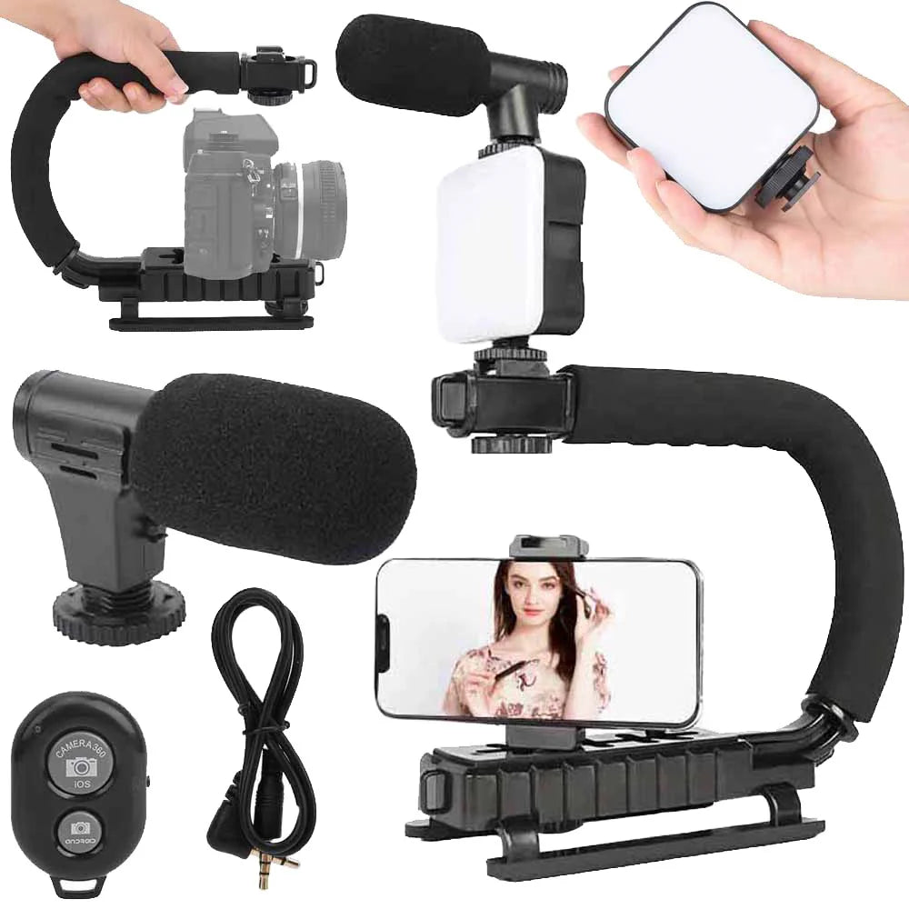 Vlogging Kit Smartphone Mikrofon LED Licht Bluetooth Fernauslöser Video Rig