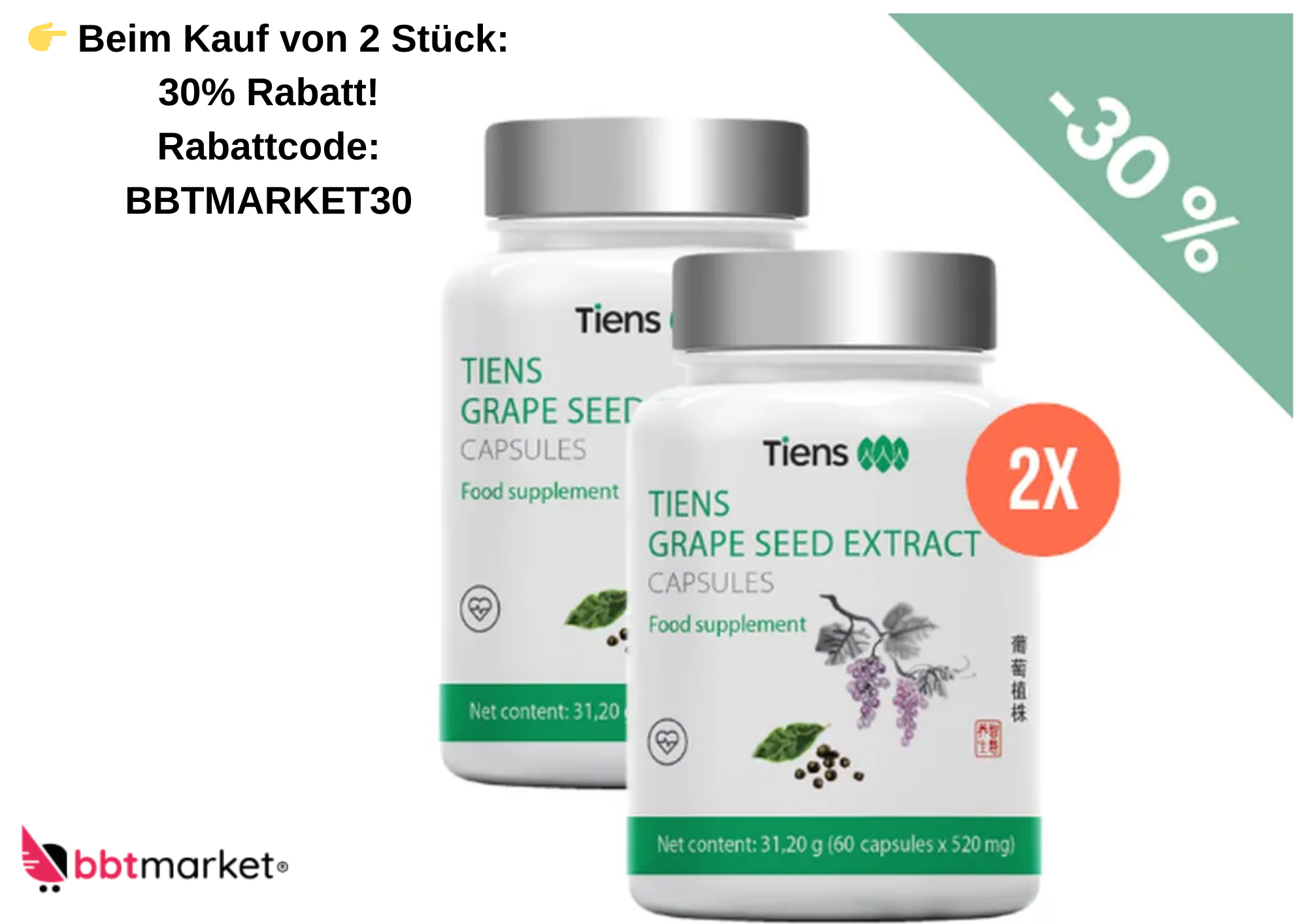 Tiens Grape Seed Extract Vitamin C - 60 Capsules - GRAPE SEED EXTRACT FOOD