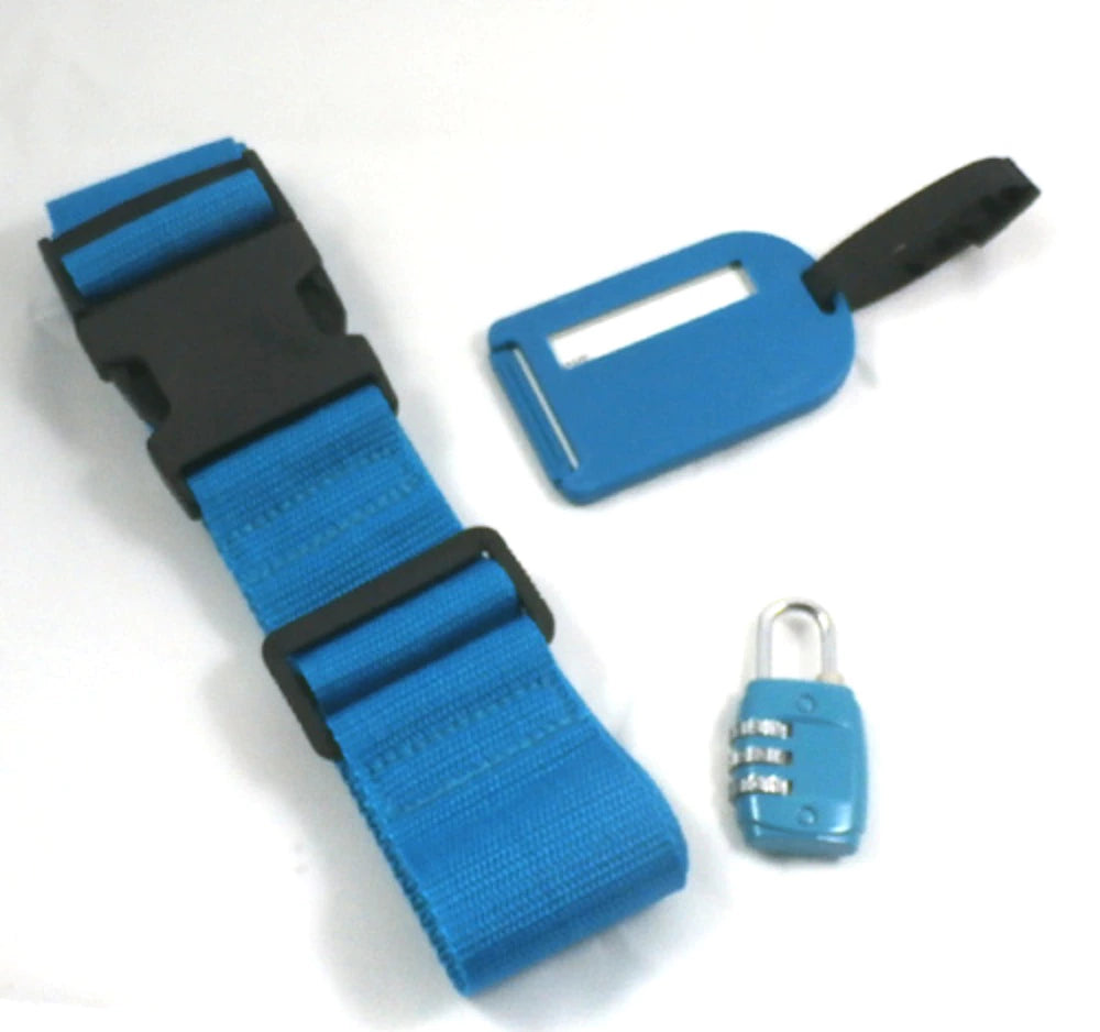 Reiseset mit Gepäckanhänger – Koffergurt, Zahlenschloss & Namensschild