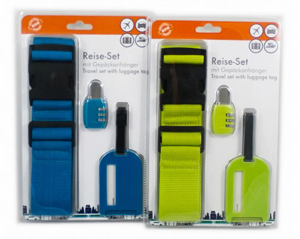 Reiseset mit Gepäckanhänger – Koffergurt, Zahlenschloss & Namensschild