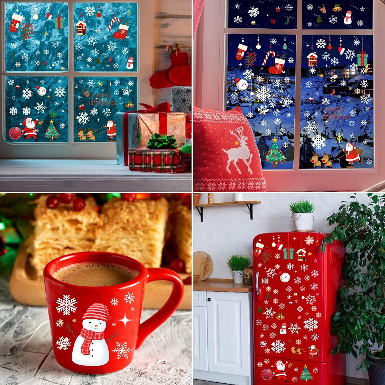 Weihnachten Fensterbilder – Selbstklebende PVC Fenstersticker, 176-teilig, Weiß & Rot, Wiederverwendbar