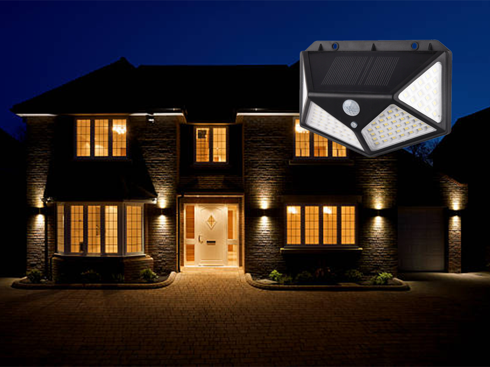 100 LED Solarleuchte mit Bewegungsmelder – Außen Solar Strahler mit Sensor