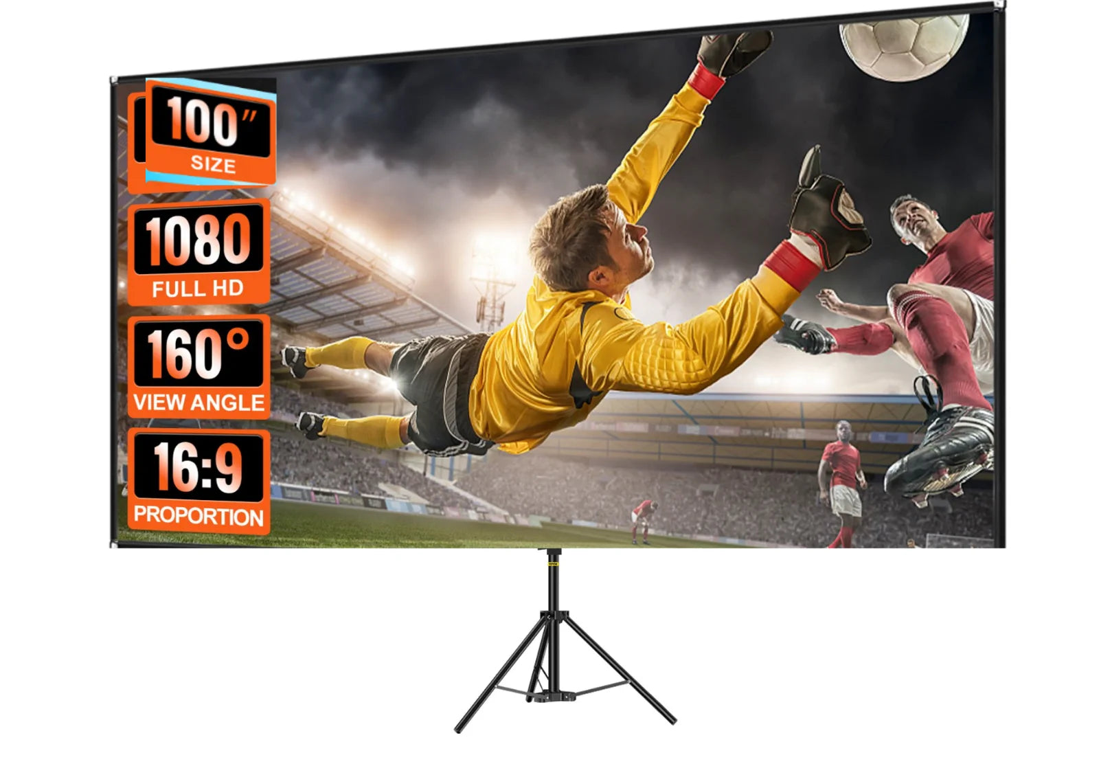 100 Zoll Beamer Leinwand mit Stativ 16:9 – Tragbare 4K HD Projektionsleinwand für Heimkino, Outdoor Kino, Camping und Präsentationen