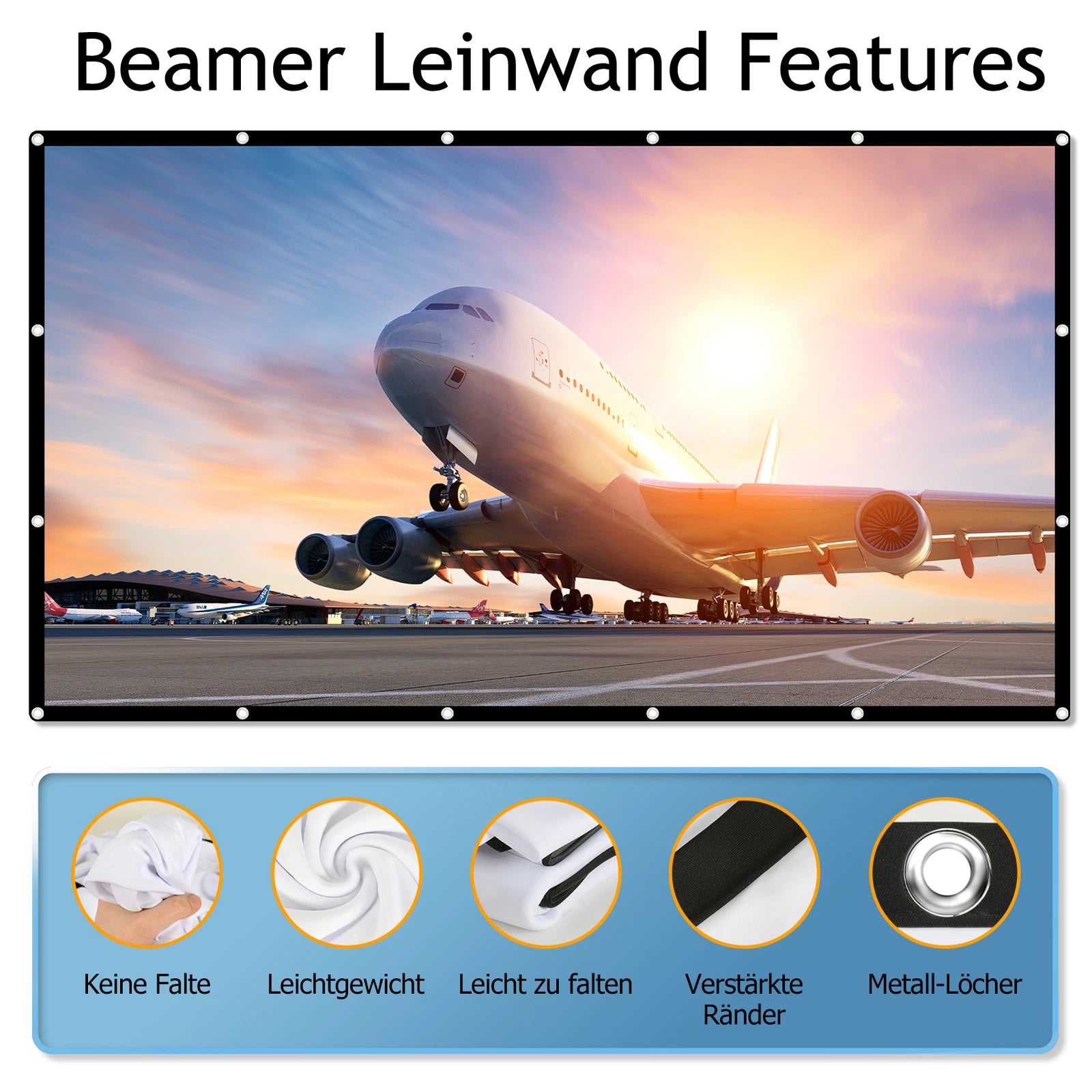 100" Projector Screen Foldable Projector Screen 16:9 HD + Hook