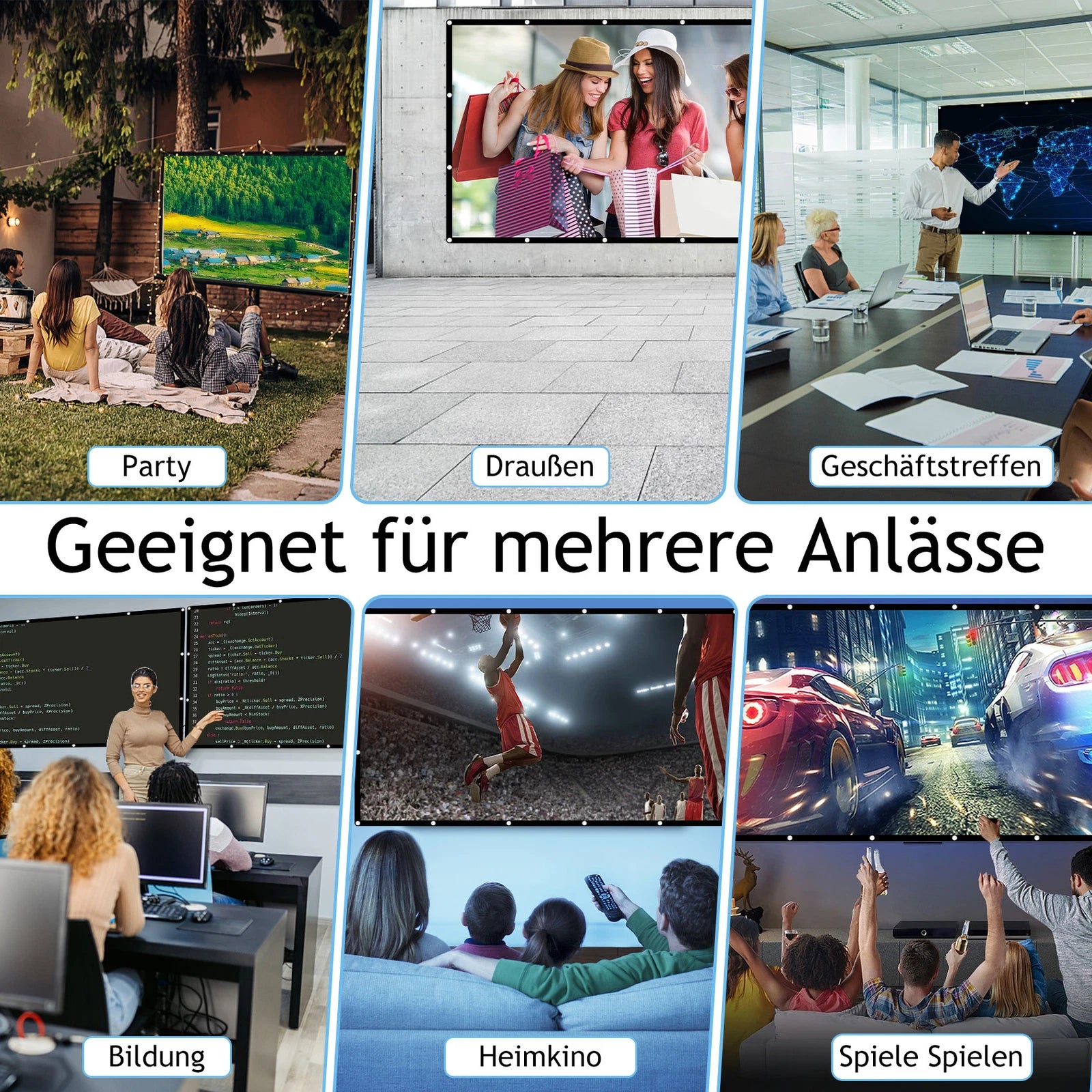 100" Projector Screen Foldable Projector Screen 16:9 HD + Hook