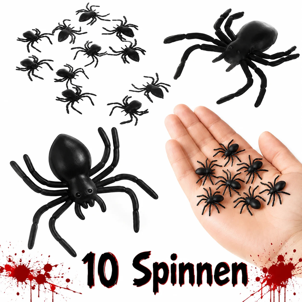 10x Halloween Spinnen Deko Schwarz 3cm Kunststoff Gruseldeko Horror Party