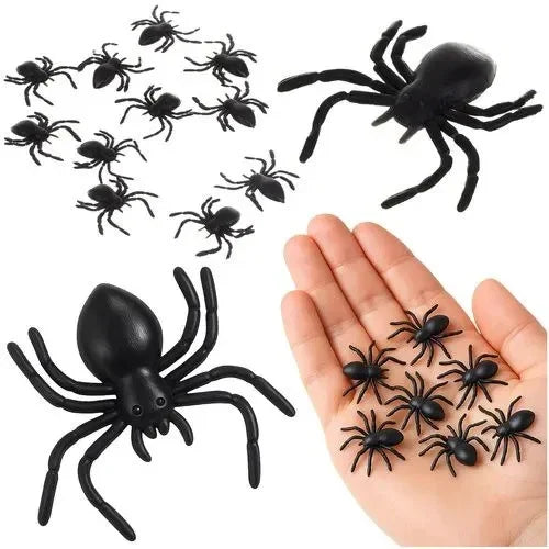 10x Halloween Spinnen Deko Schwarz 3cm Kunststoff Gruseldeko Horror Party