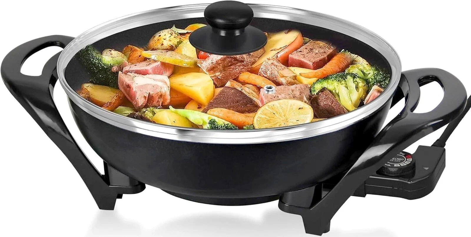 1500W Elektropfanne XXL Multipfanne Partypfanne Elektrisch Pfanne mit Glasdeckel