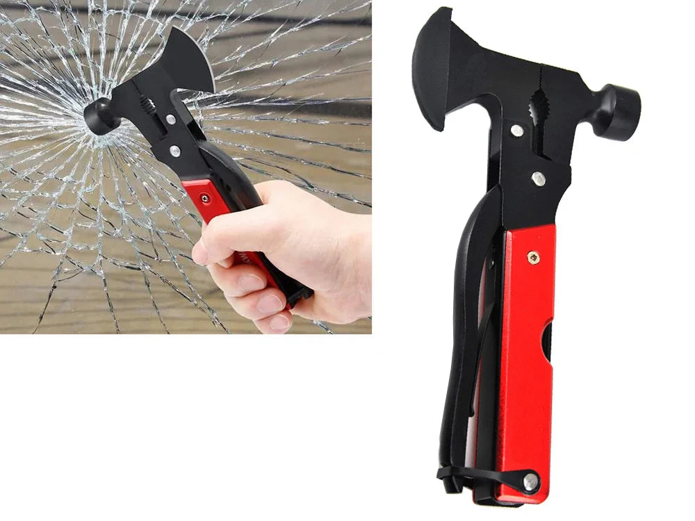 17in1 Multitool aus Edelstahl – Survival Werkzeug mit Hammer, Axt, Zange und Säge inklusive Tasche