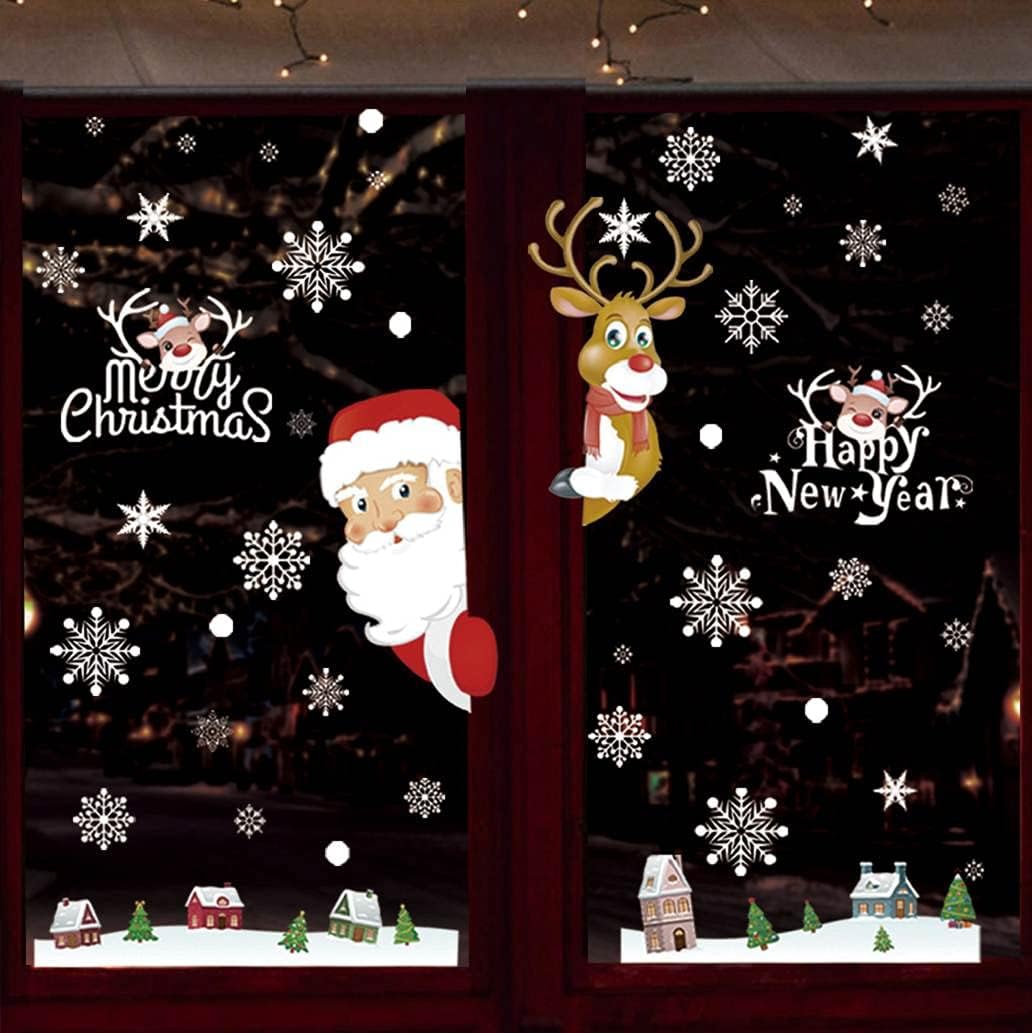 189 Stück Weihnachten Fensterbilder – Selbstklebende Schneeflocken & Wintermotive, 8 Bögen, Doppelseitig, PVC Fenstersticker